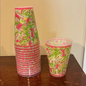 Lilly Pulitzer Floral Pink and Green Plastic Cups